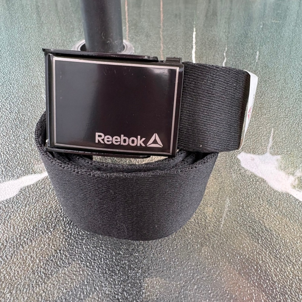 Reebok Mens Web Belt Black Metal Plaque Buckle Adjustable Woven Strap RBH9500 M